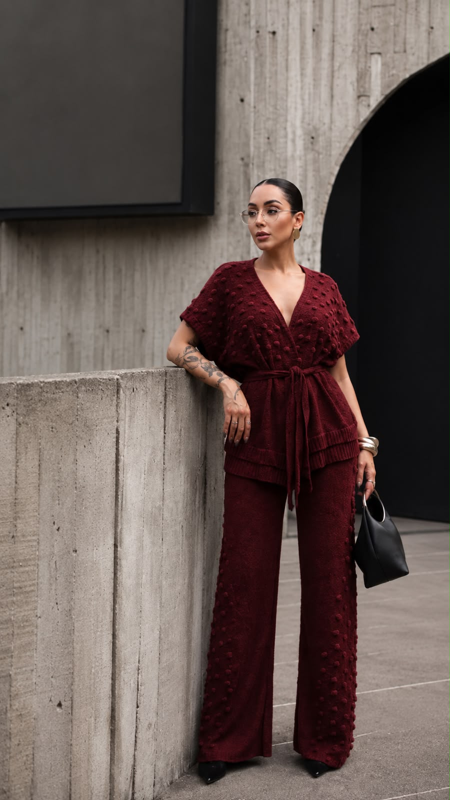 Conjunto Tricô Poá Kimono