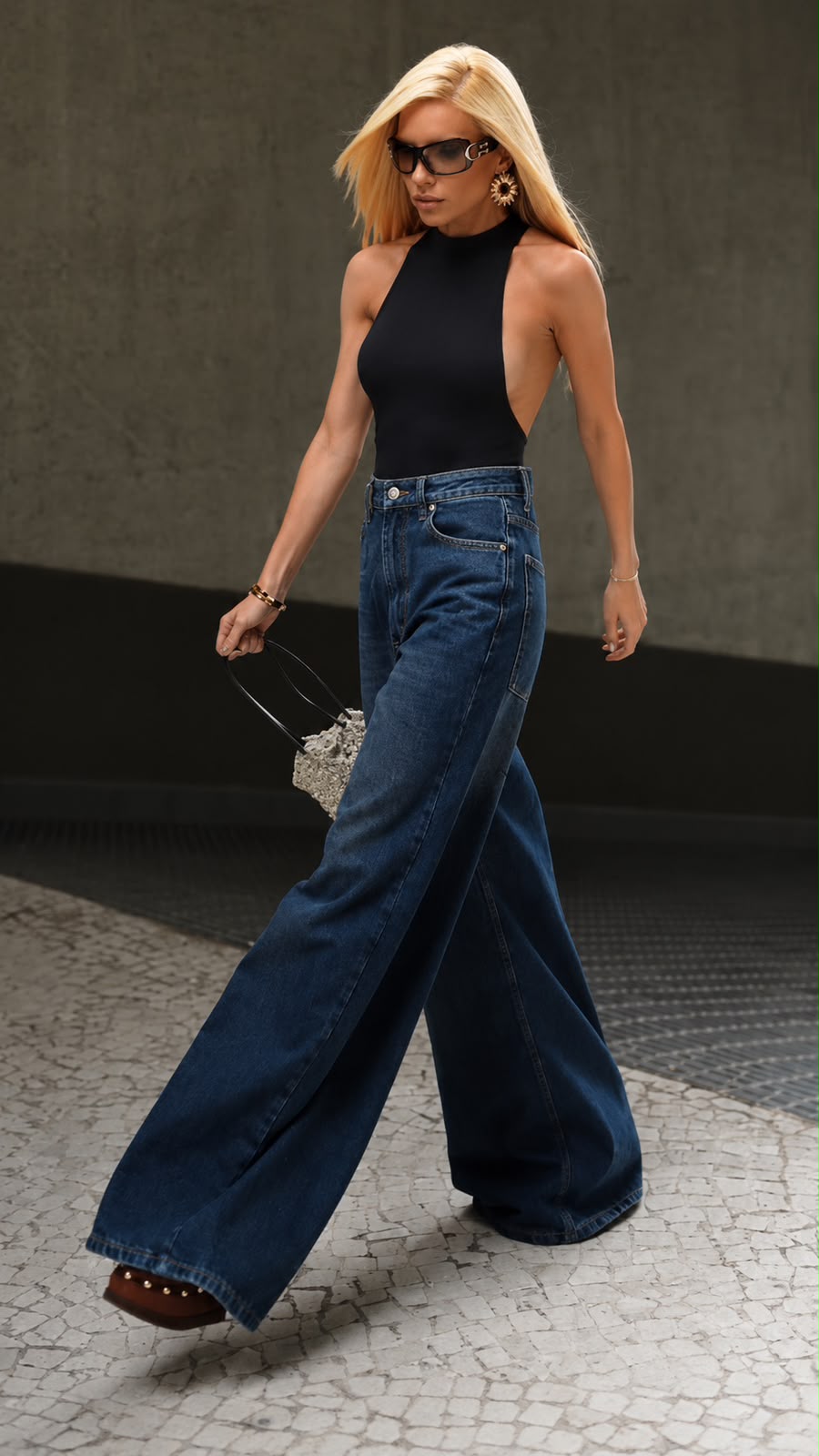 Jeans Pantalona Escuro