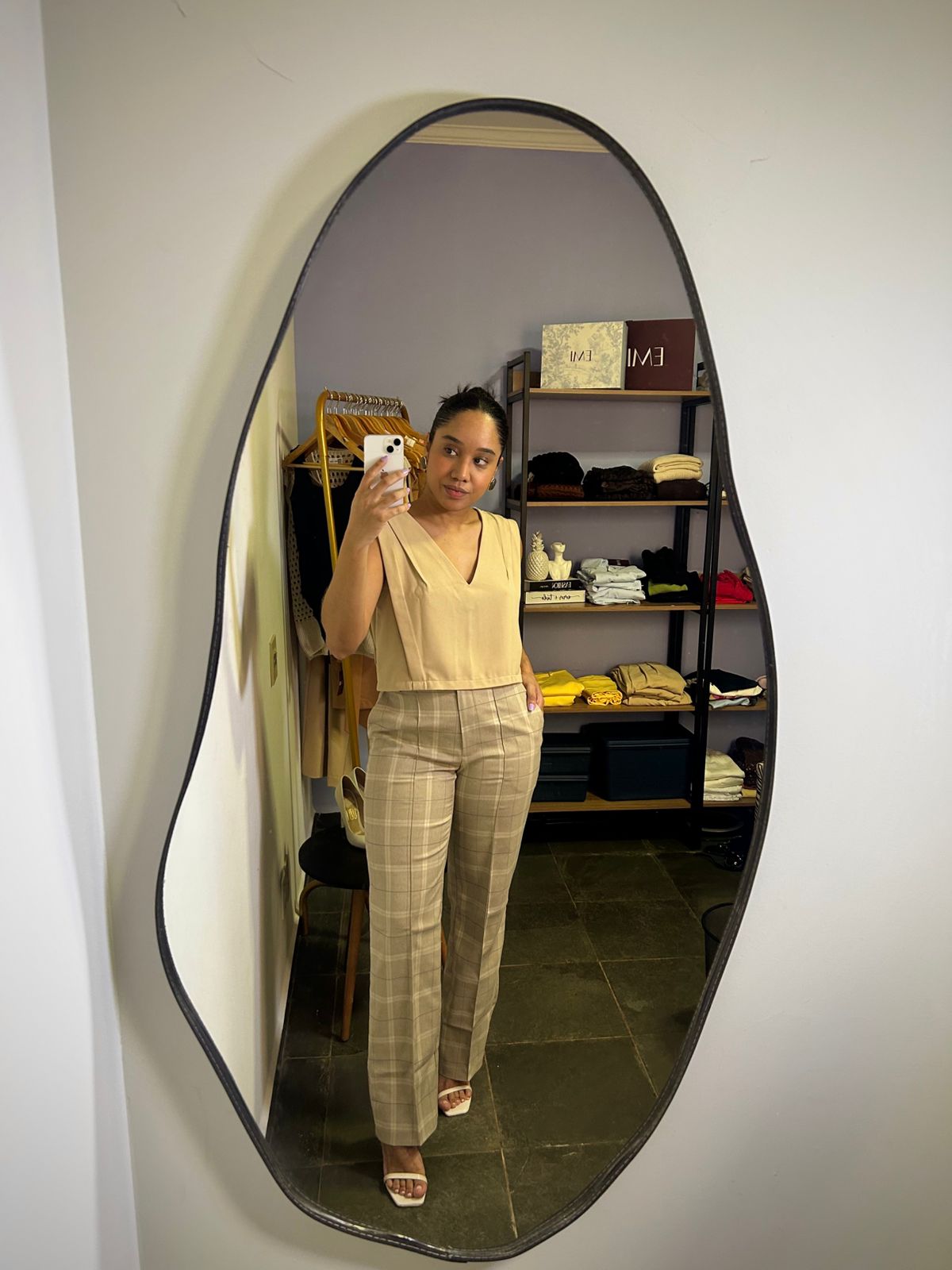 Calça Xadrez Creme