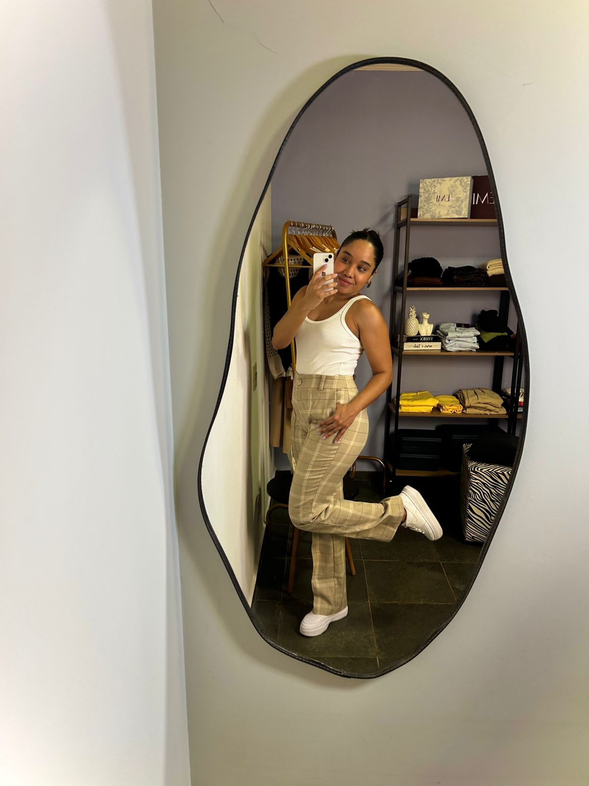 Calça Xadrez Creme