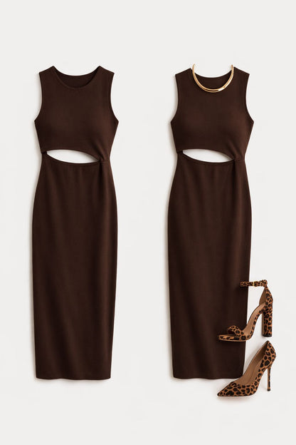 Vestido Tricô Modal Marrom