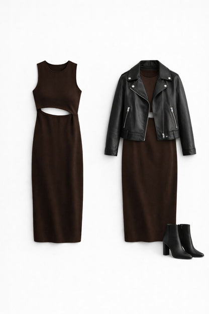 Vestido Tricô Modal Marrom