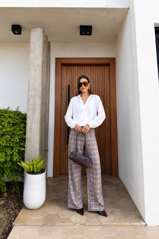 Calça Xadrez Rose