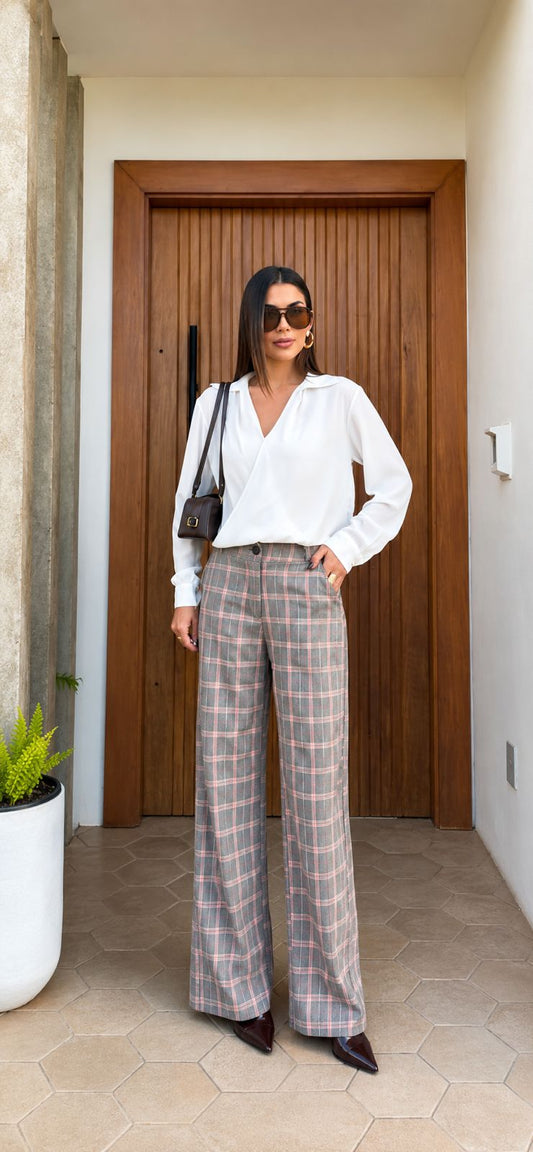 Calça Xadrez Rose