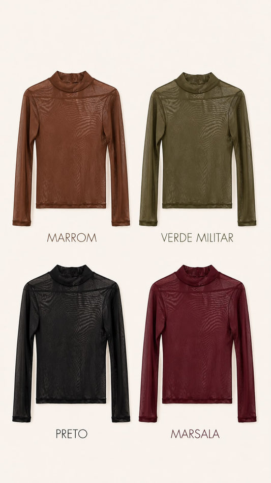 Blusa Tule Manga Longa