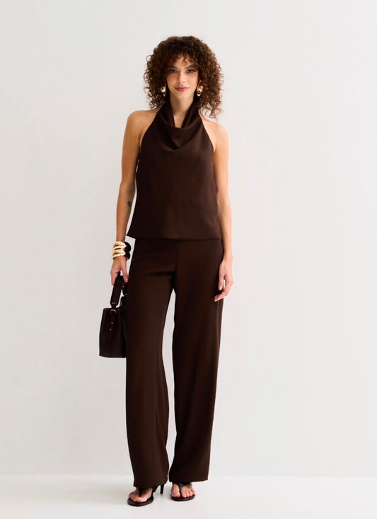 Calça Pantalona Reta Marrom