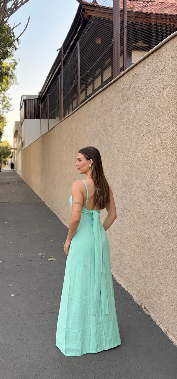 Vestido Longo Azul Turquesa