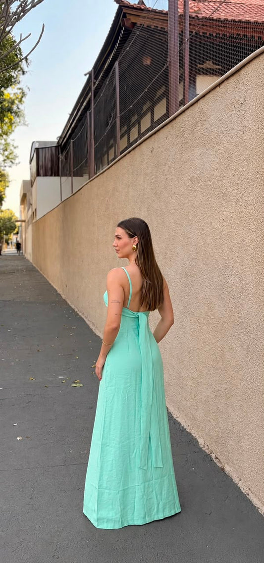 Vestido Longo Azul Turquesa